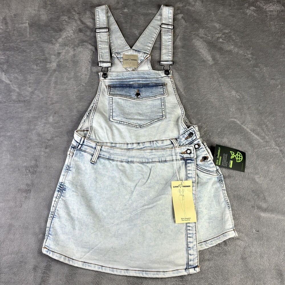 Love Trends‎ Skort Dungaree Womens Large Denim Overalls Shorts Eco-Friendly - Picture 9 of 16